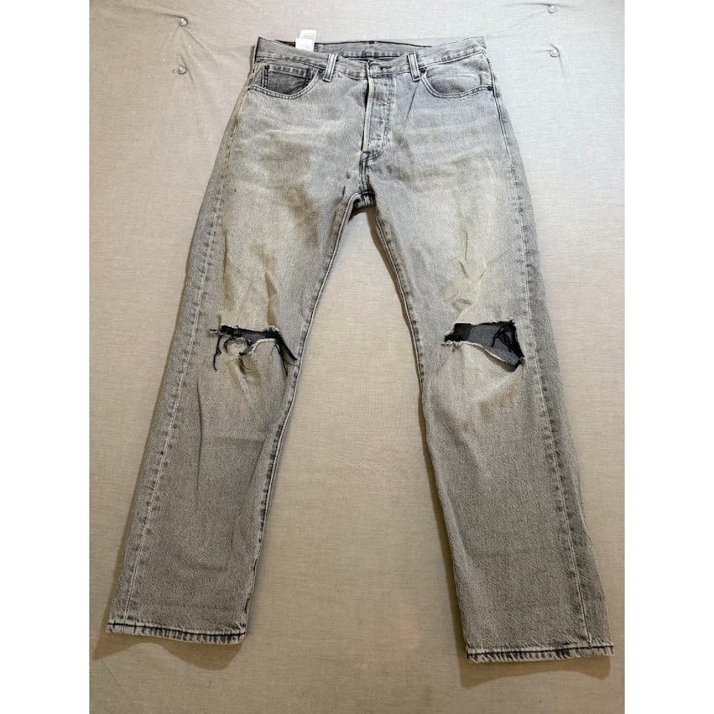 Levi Strauss 501 '93 Grey Washed Denim Jeans Distressed Ripped‎ Mens W32 L29
